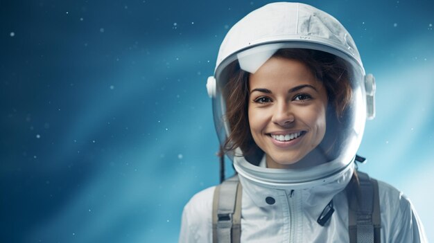 smiling woman wear astronaut uniform