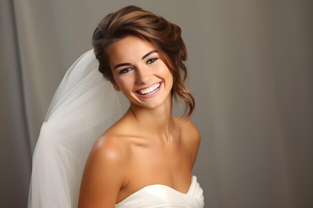 Photo smiling woman wearing a bride dress