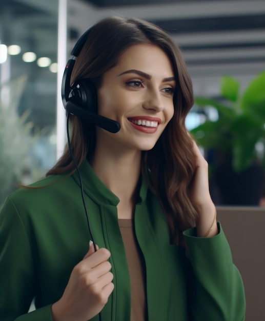 Smiling Woman Wearing Headset