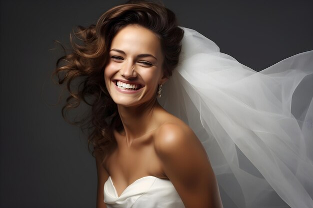 Smiling woman wearing a white bride dress