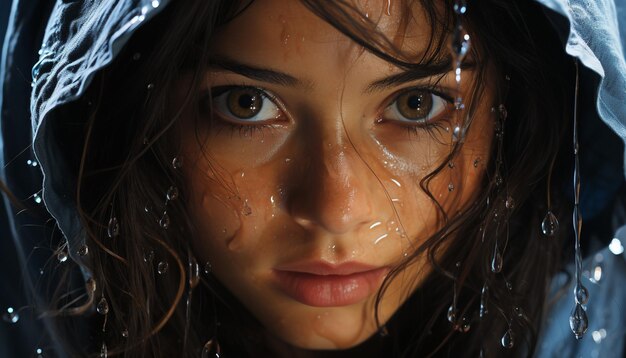 Smiling woman wet hair raindrop beauty portrait caucasian ethnicity generated by artificial intelligence