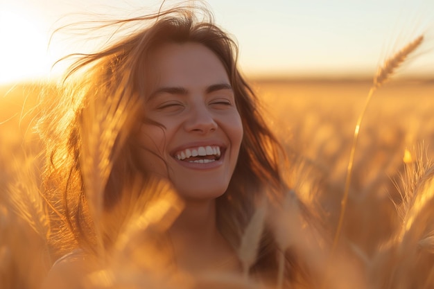 Smiling Woman in Wheat Field