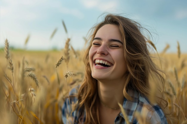 Foto donna sorridente in un campo di grano