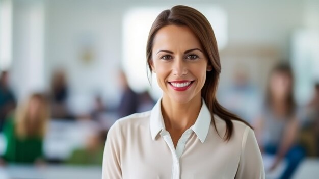 Photo smiling woman in white shirt