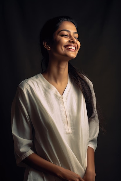 A Smiling Woman in a White Shirt