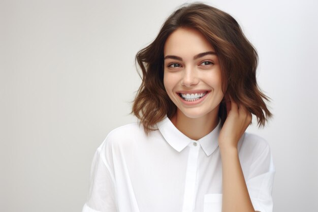 Smiling Woman in White Shirt