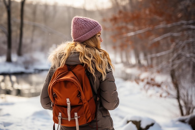 Smiling woman at winter in snowy place AI Generated