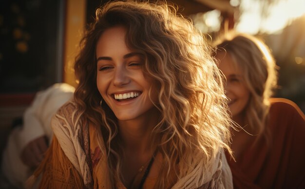 Photo smiling woman with closed eyes