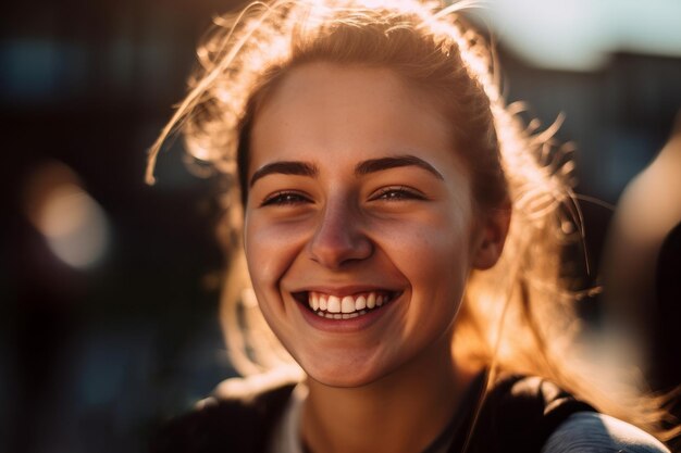 Foto donna sorridente con gli occhi chiusi