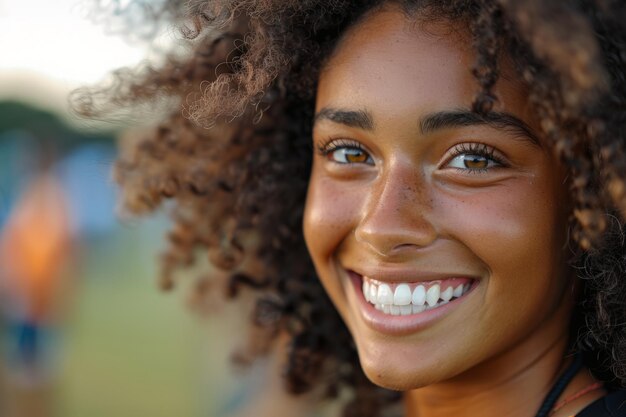 Photo smiling woman with curly hair