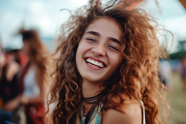 Photo smiling woman with curly hair
