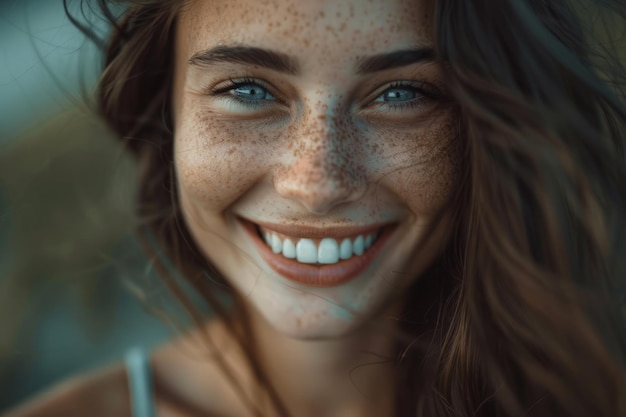 Smiling Woman With Freckled Hair Looking at Camera