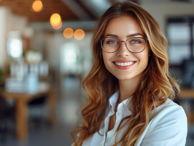 Photo smiling woman with glasses