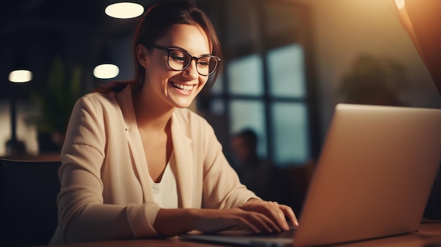 Smiling woman with laptop Illustration AI GenerativexA