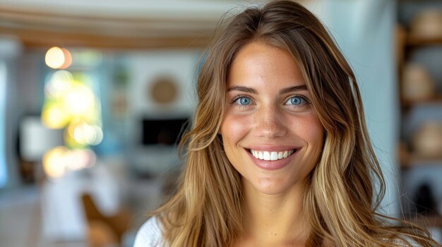 Foto donna sorridente con i capelli lunghi