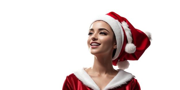 전통적 인 크리스마스 옷 을 입은 미소 짓는 여자