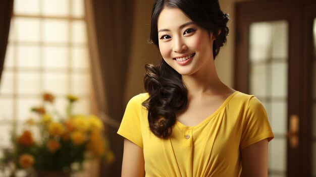 Smiling Woman in Yellow Dress