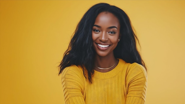 Photo a smiling woman in yellow sweater