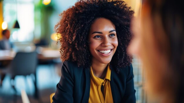 Smiling Women Talking at Table Friendly Conversation and Connection