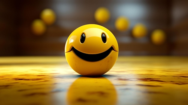 Smiling yellow ball on the floor 3d render illustration