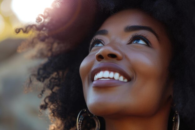 Smiling young African American woman in closeup portrait