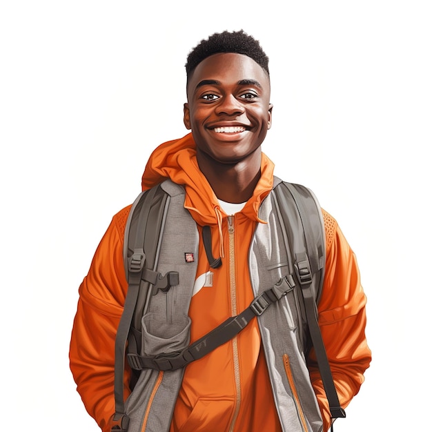 Smiling young africanamerican man with a backpack