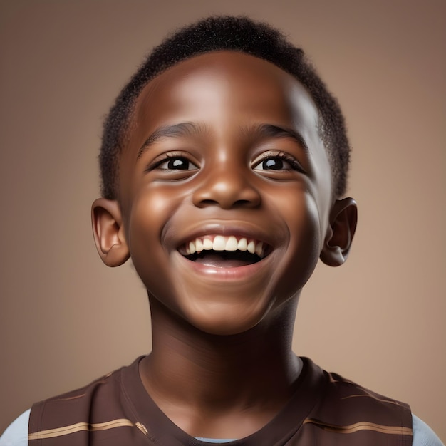 Smiling young black boy looking upwards