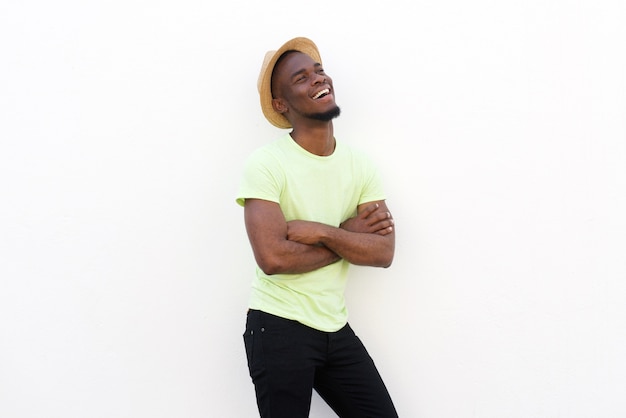 Smiling young black guy with hat