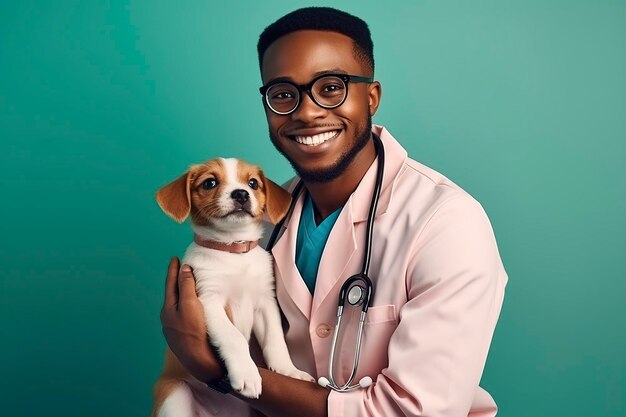 smiling young black man with his dog