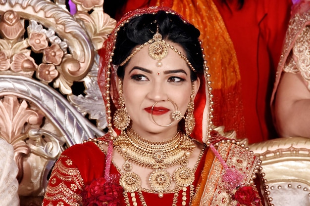 smiling young bride looking away