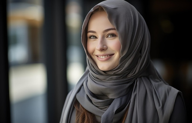 Smiling young businesswoman hijab in office professional job interview attire image