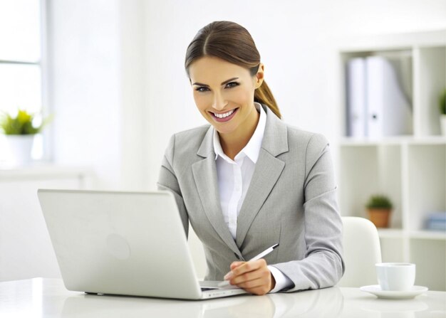 smiling Young businesswoman using laptop
