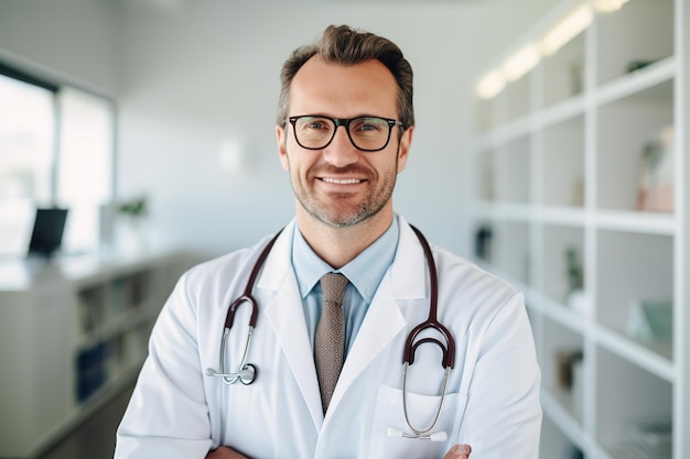 Smiling Young Caucasian Doctor in Clinic Setting