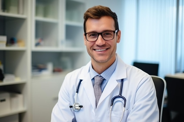 Smiling Young Caucasian Doctor in Clinic Setting