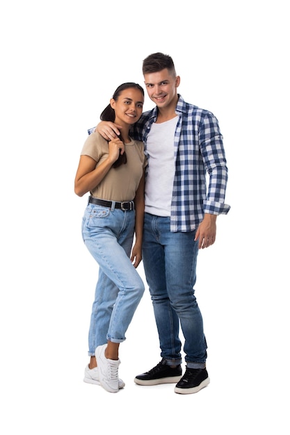 Smiling young couple on white