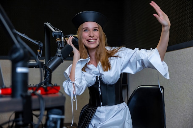 Smiling young girl listening to music