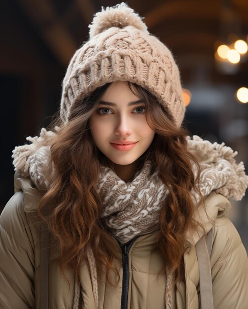 Foto ragazza sorridente indossa vestiti da inverno