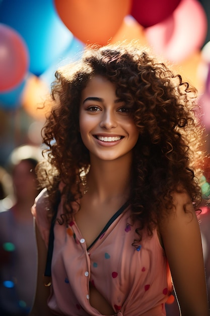 Photo smiling young girl with curly hair