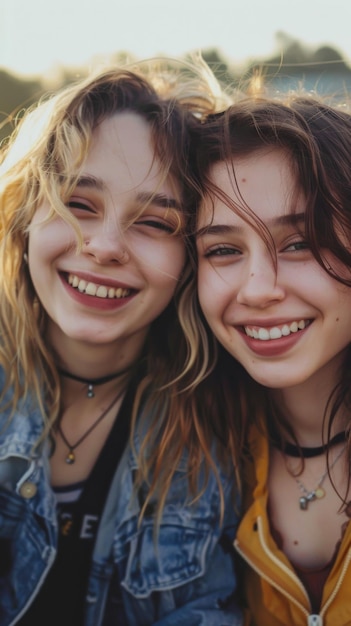 Photo smiling young girlfriends