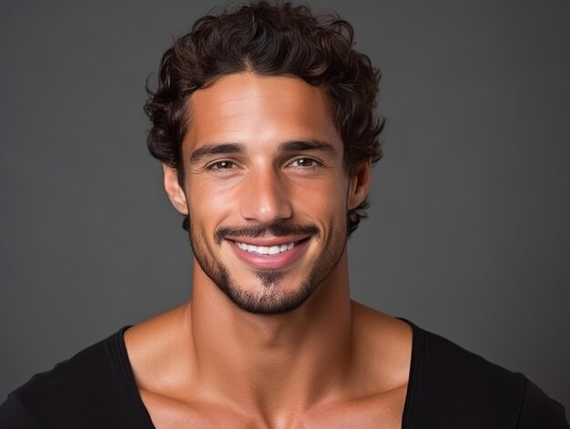 Smiling young man of mexican descent against neutral background