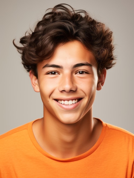 Smiling young man of mexican descent against neutral background