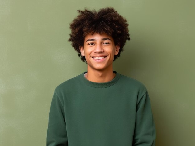 Smiling young man of Mexican descent against neutral background