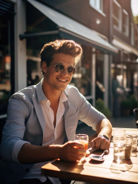 smiling young man at restaurant