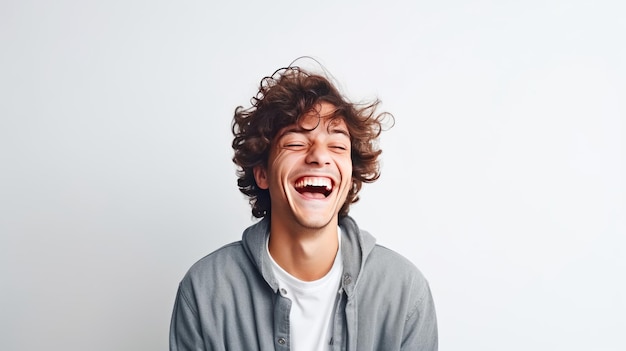 Photo smiling young man s portrait on white background space for text