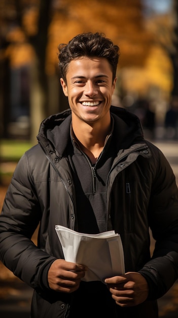 Smiling young man student with backpack hold books isolated on white background