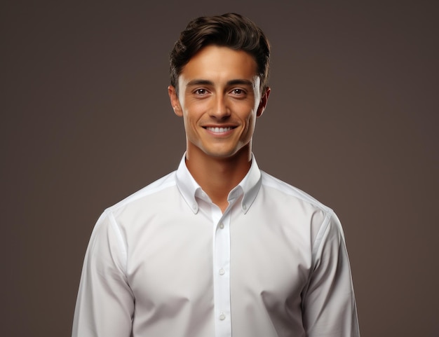 smiling young man wearing white shirt