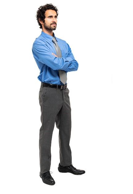 Smiling young manager portrait isolated on white