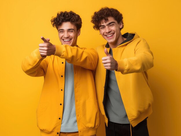 Smiling young men on yellow background