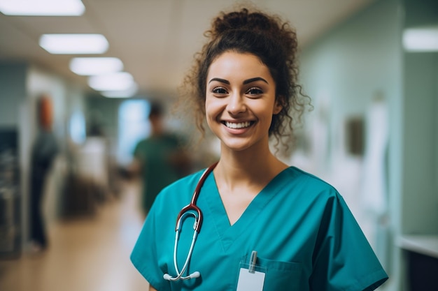 Smiling Young Nurse in a Hospital Generative Ai