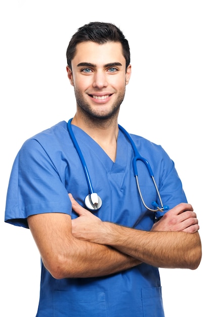 Smiling young nurse isolated on white